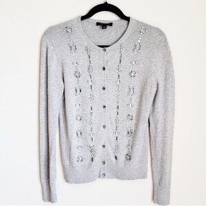 Ann Taylor Gray Jeweled Cardigan  Size XS